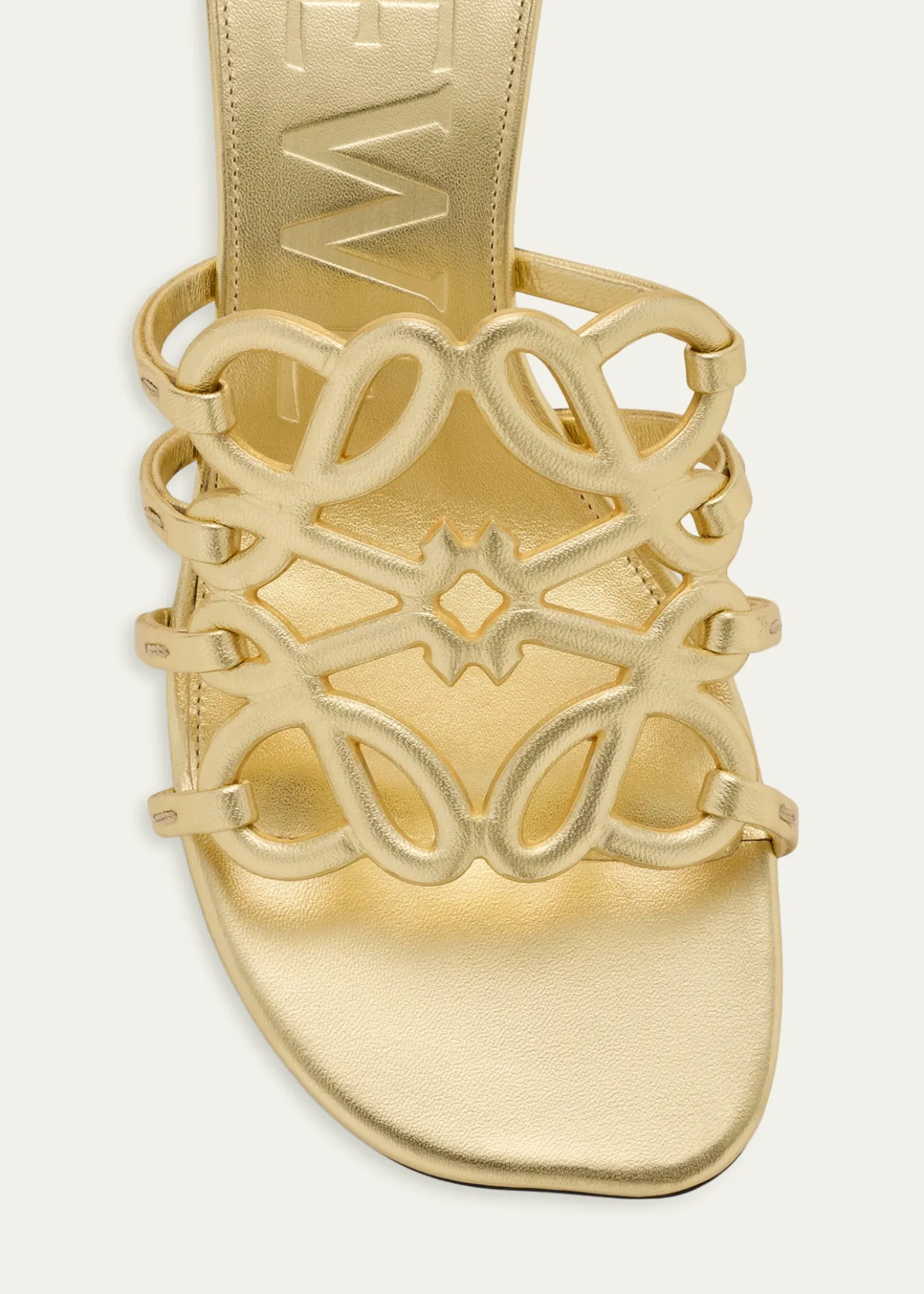 Loewex Paula's Ibiza 45mm Petal Anagram Metallic Leather Mule Sandals