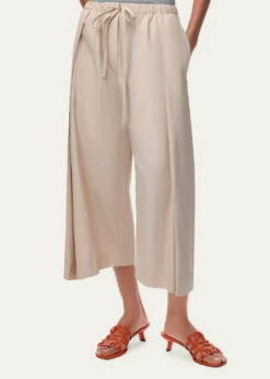 Loewex Paula's Ibiza Pleated Wide-Leg Crop Drawstring Pants