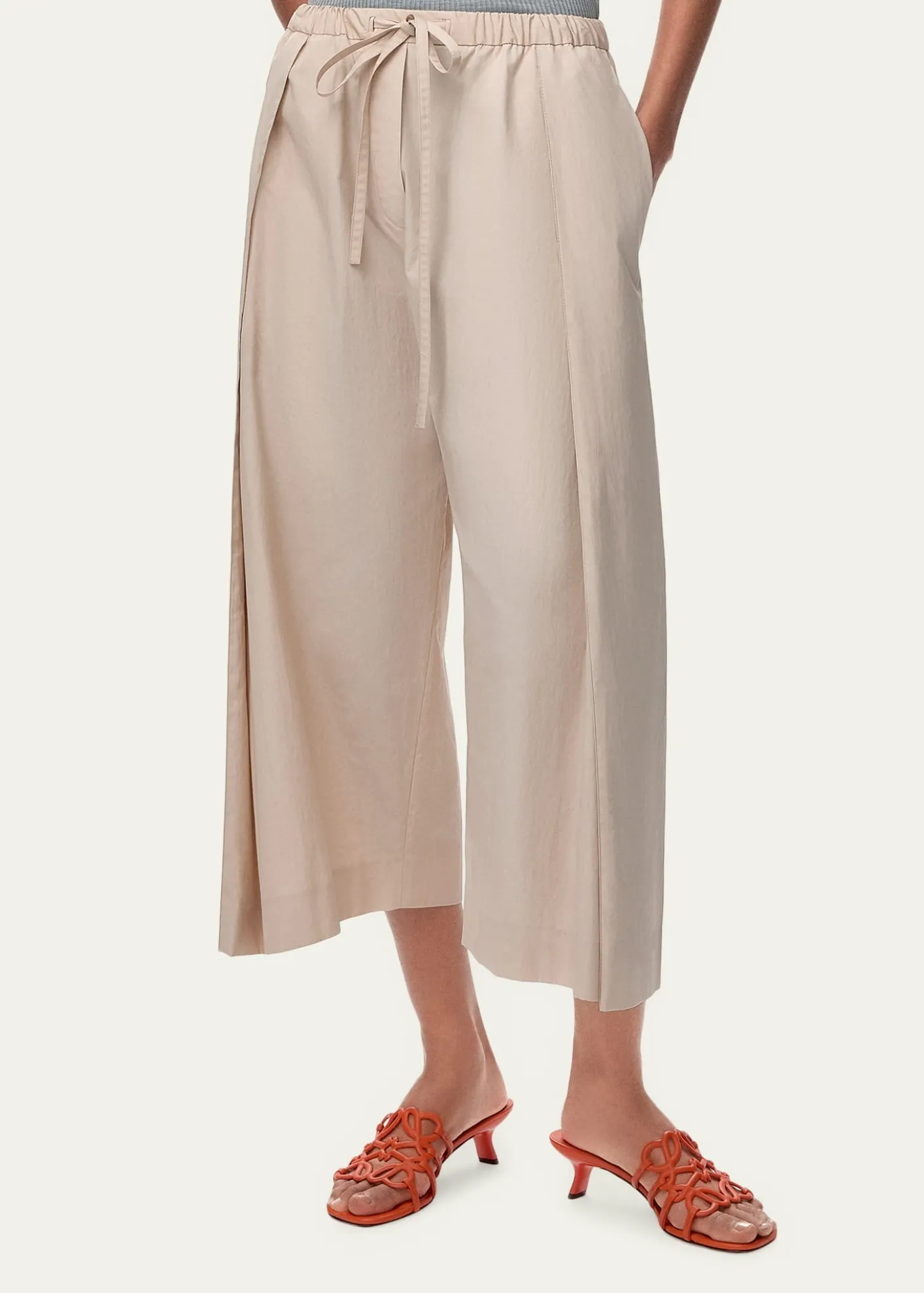 Loewex Paula's Ibiza Pleated Wide-Leg Crop Drawstring Pants