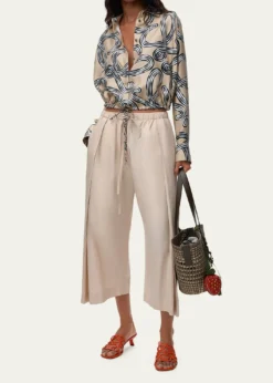 Loewex Paula's Ibiza Pleated Wide-Leg Crop Drawstring Pants
