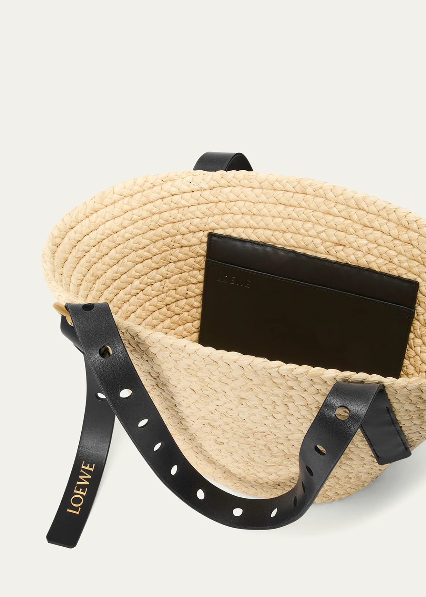 Loewex Paula's Ibiza Punch Hole Small Basket Shoulder Bag in Raffia
