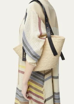 Loewex Paula's Ibiza Punch Hole Small Basket Shoulder Bag in Raffia