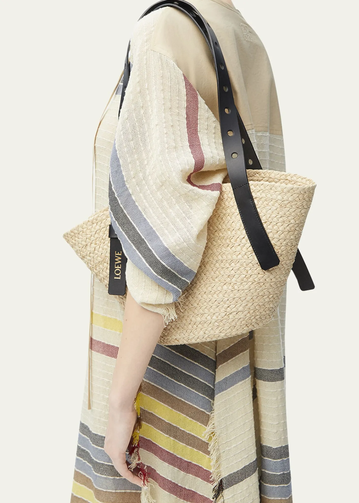 Loewex Paula's Ibiza Punch Hole Small Basket Shoulder Bag in Raffia