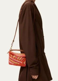 Loewex Paula's Ibiza Puzzle Crochet Raffia Top-Handle Bag