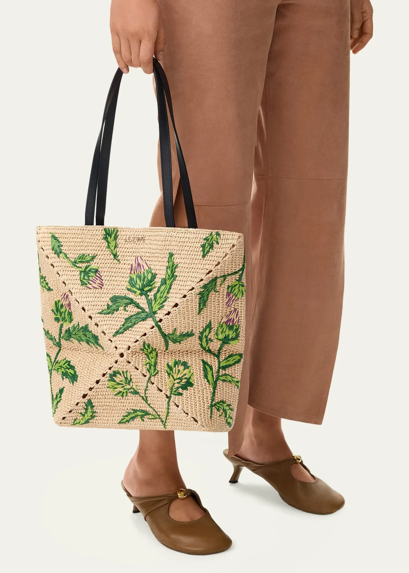 Loewex Paula's Ibiza Puzzle Embroidered Raffia Tote Bag
