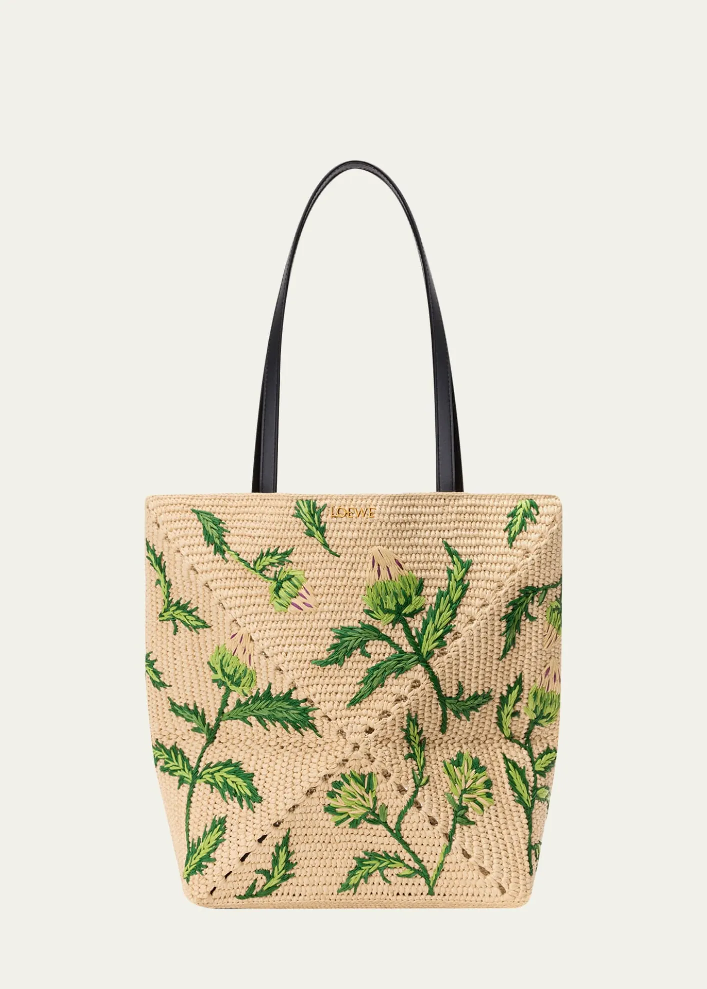 Loewex Paula's Ibiza Puzzle Embroidered Raffia Tote Bag