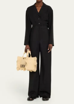 Loewex Paula's Ibiza Small Ruffled Tote Bag in Raffia