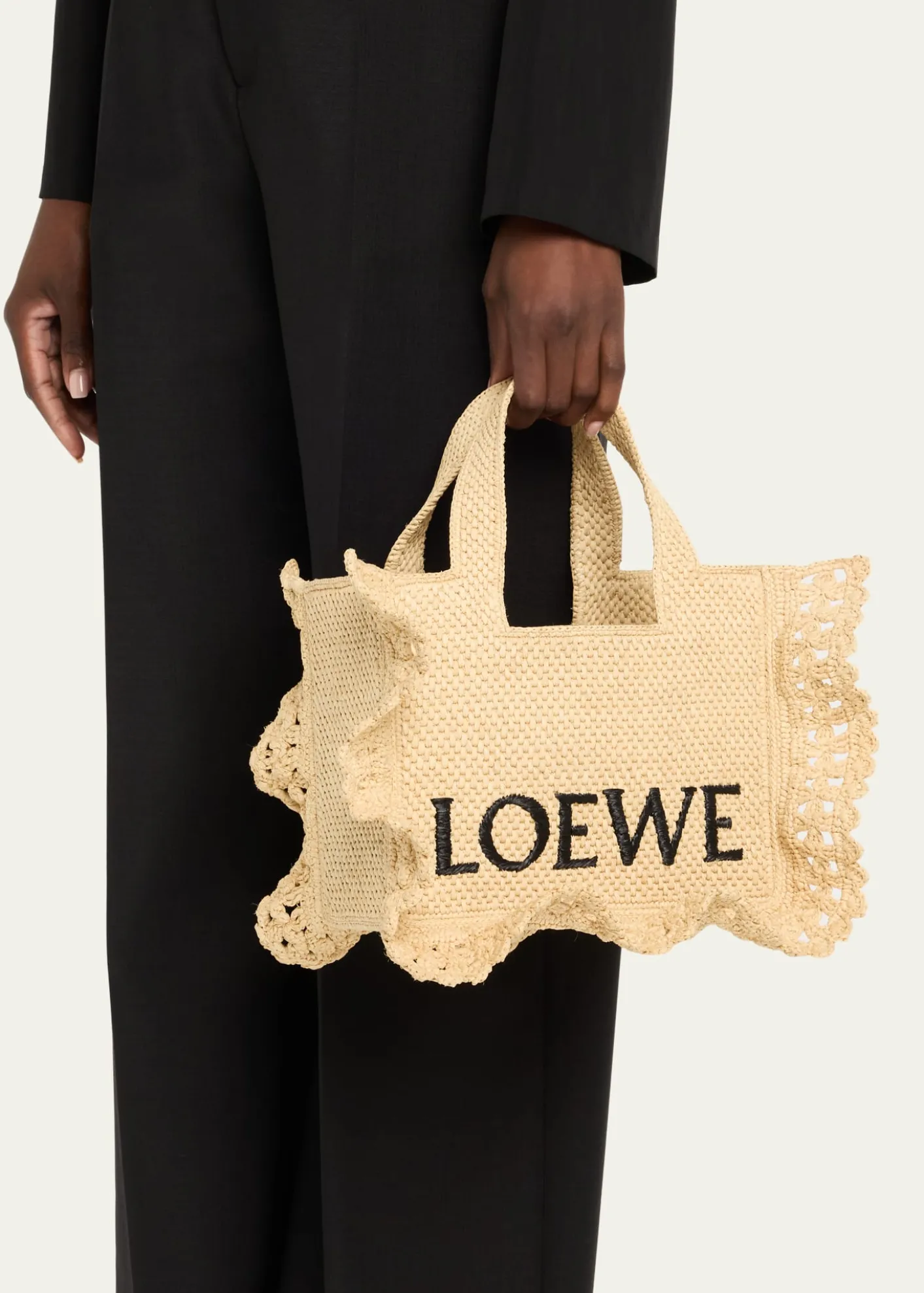 Loewex Paula's Ibiza Small Ruffled Tote Bag in Raffia