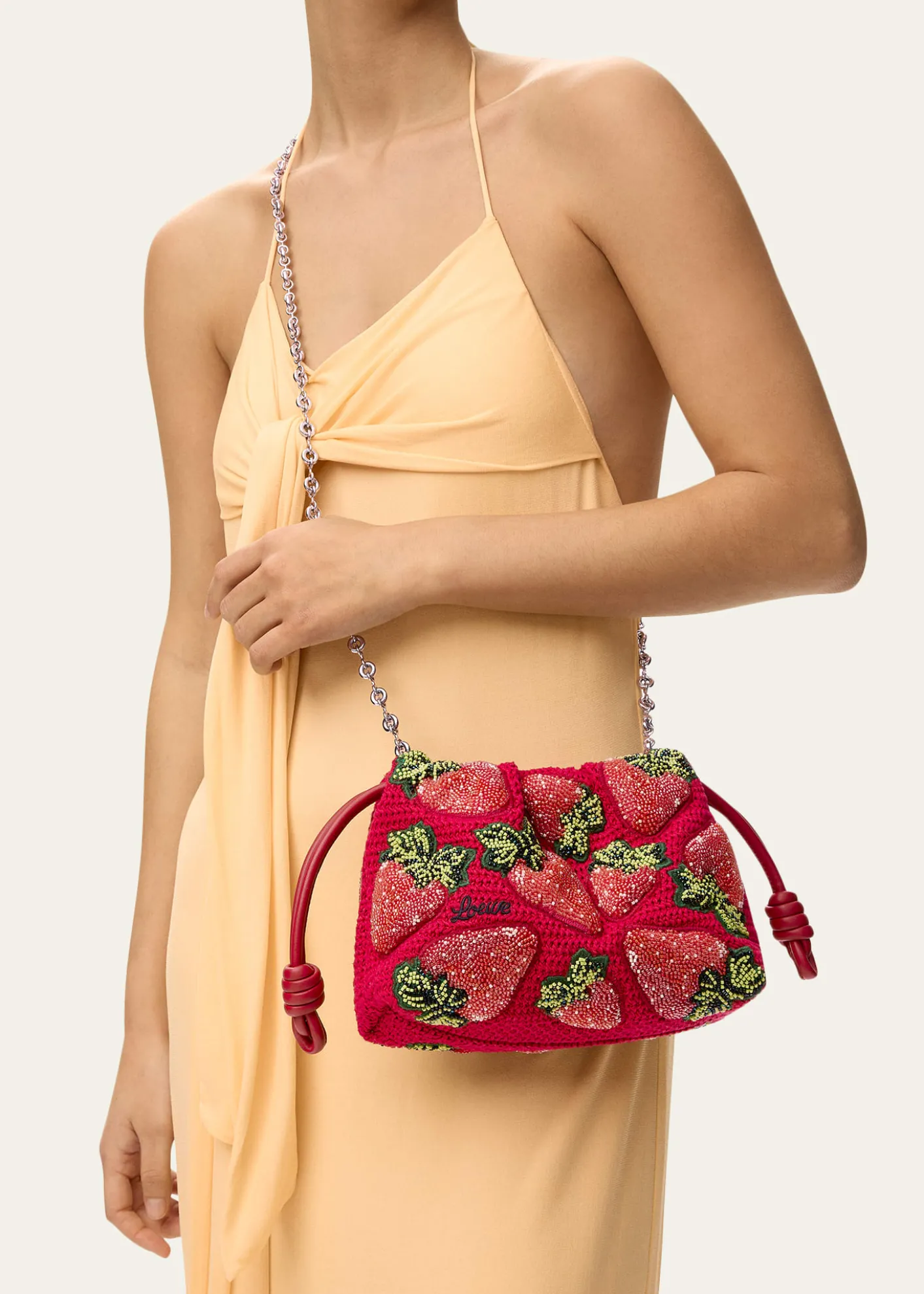 Loewex Paula's Ibiza Strawberry-Beaded Crochet Clutch Bag