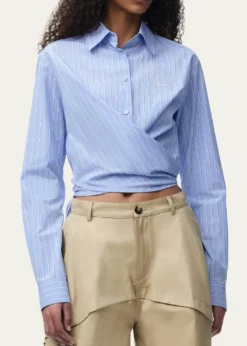 Loewex Paula's Ibiza Striped Cotton Button-Down Wrap Shirt