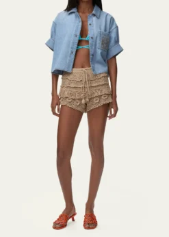 Loewex Paula's Ibiza Tiered Ruffle Crochet Pull-On Shorts