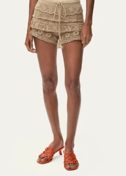 Loewex Paula's Ibiza Tiered Ruffle Crochet Pull-On Shorts