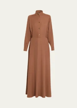 Loro PianaAiry Cady Silk-Wool Long-Sleeve Dress