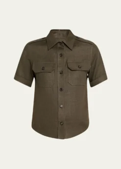 Loro PianaCam Annalisa Structured Linen Button-Front Blouse