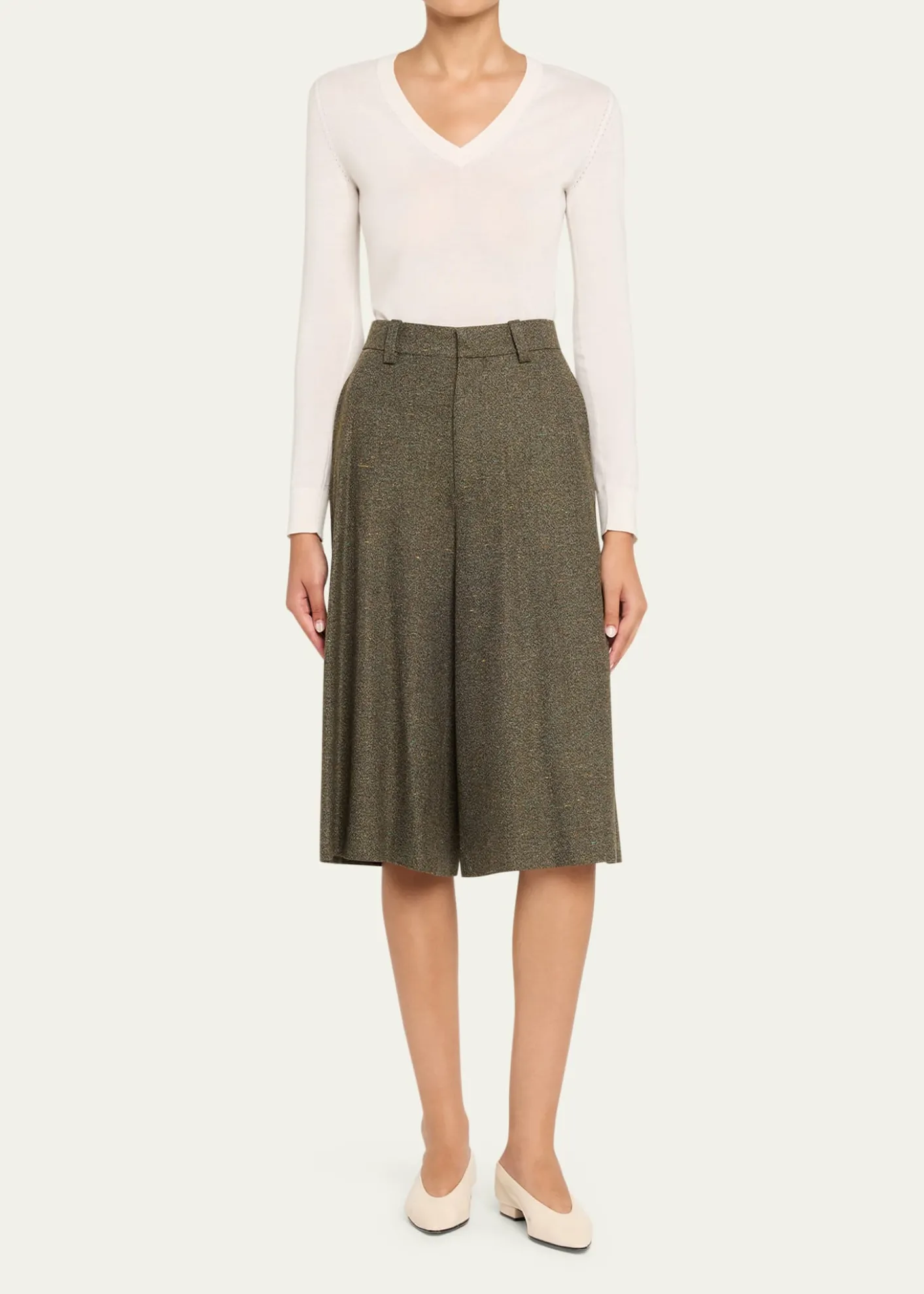 Loro PianaDrake Cashmere-Wool Wide-Leg Bermuda Trousers