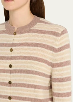 Loro PianaFobello Striped Cashmere Crewneck Cardigan