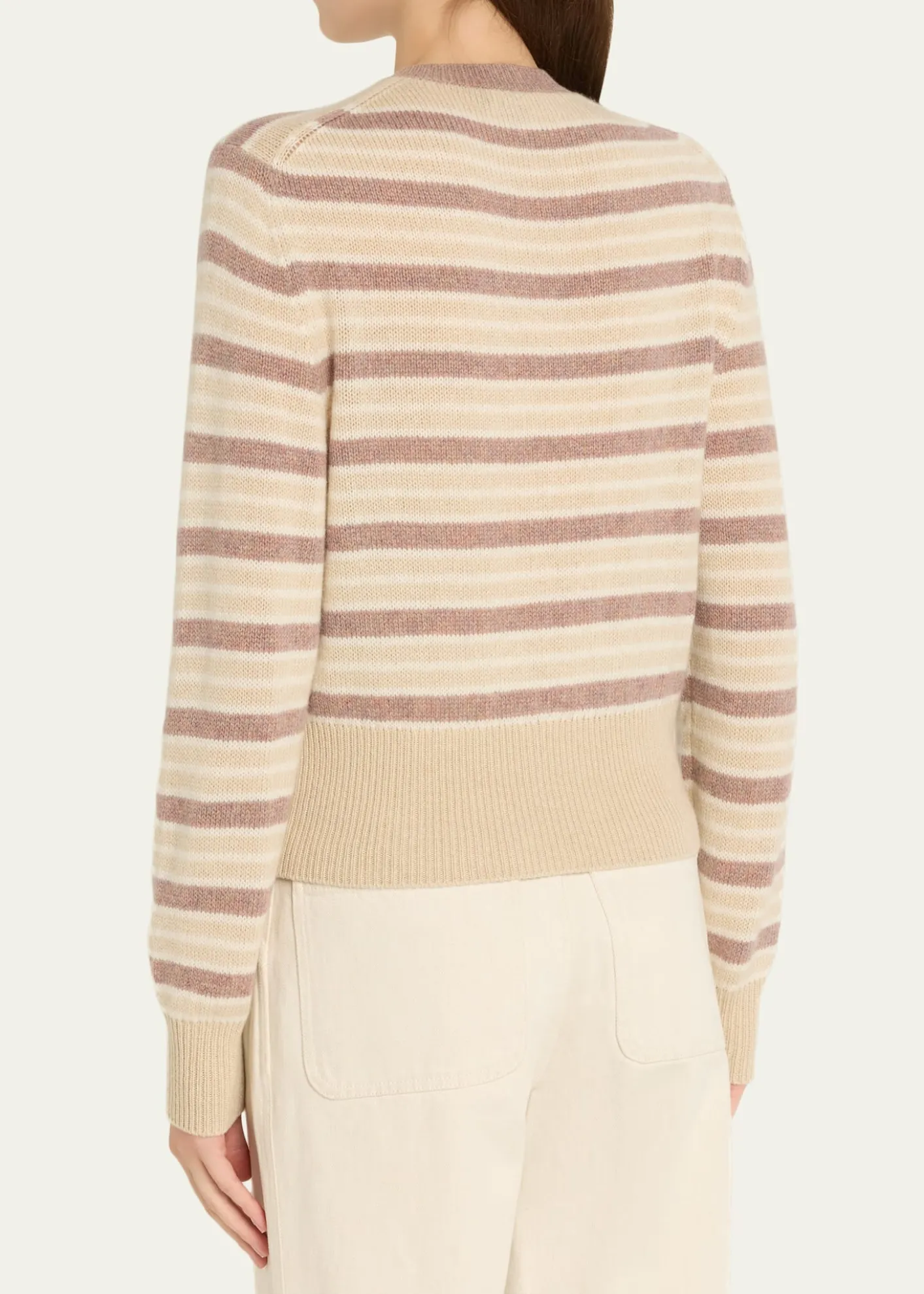 Loro PianaFobello Striped Cashmere Crewneck Cardigan