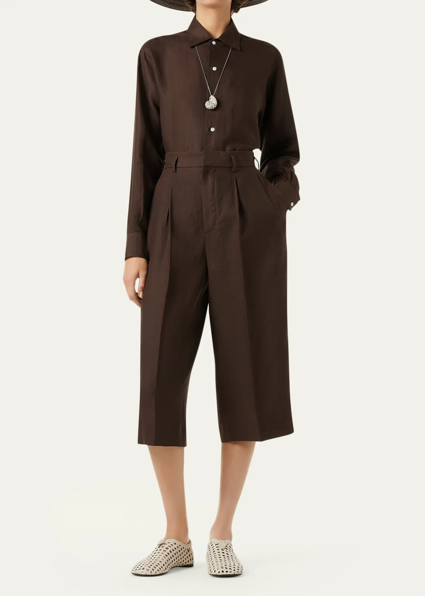 Loro PianaHector Pleated Short Linen Trousers
