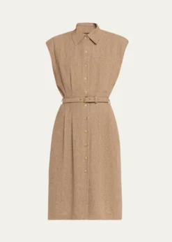 Loro PianaMaise Belted Woven Linen Shirtdress