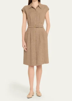Loro PianaMaise Belted Woven Linen Shirtdress
