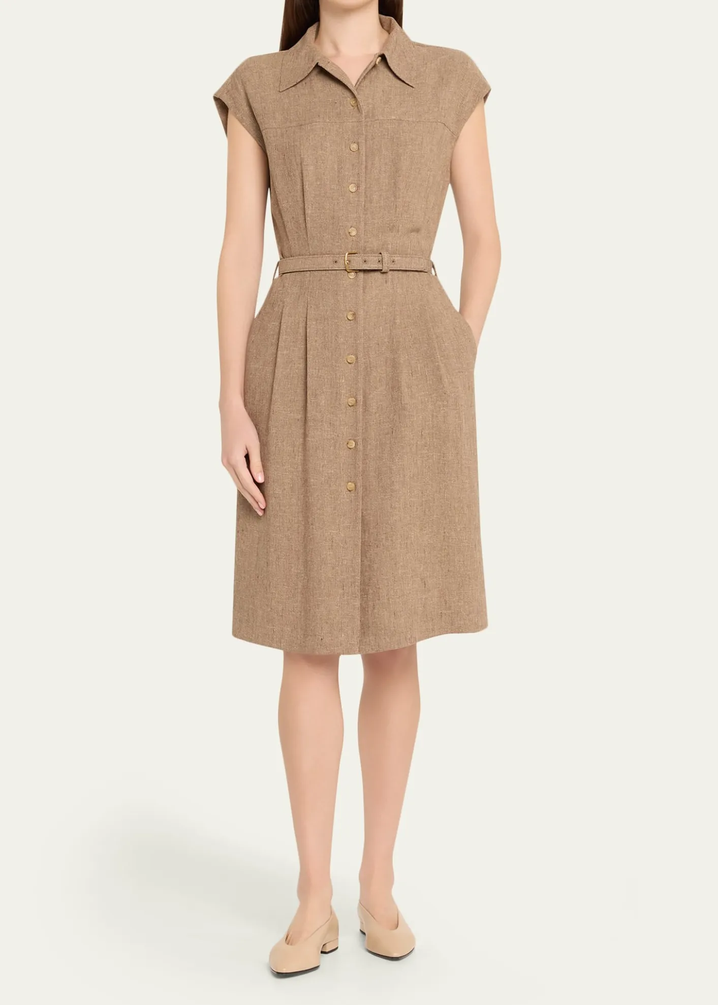 Loro PianaMaise Belted Woven Linen Shirtdress