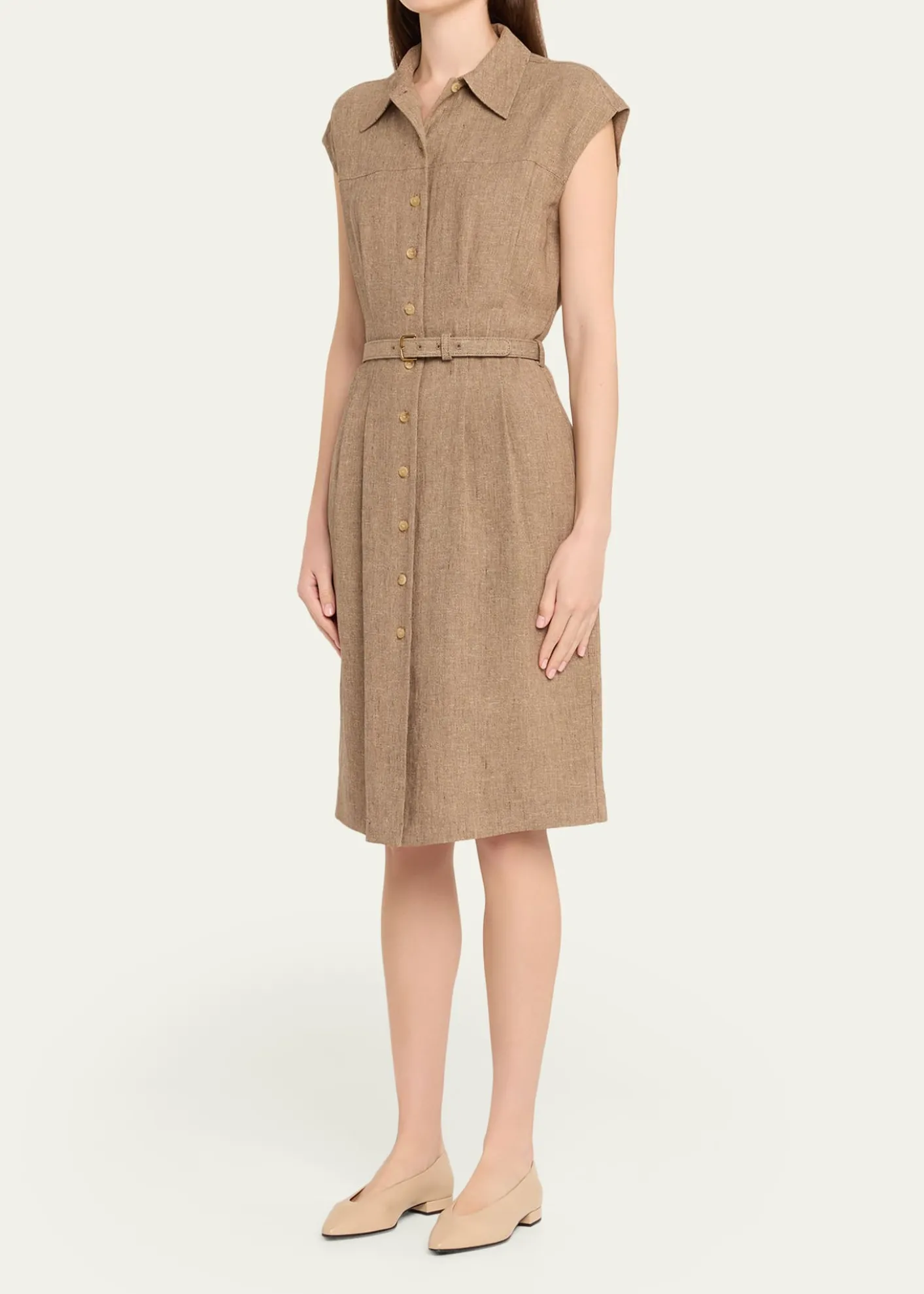 Loro PianaMaise Belted Woven Linen Shirtdress