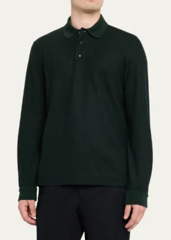 Loro PianaMen's Cerro Cotton and Cashmere Long-Sleeve Polo Shirt
