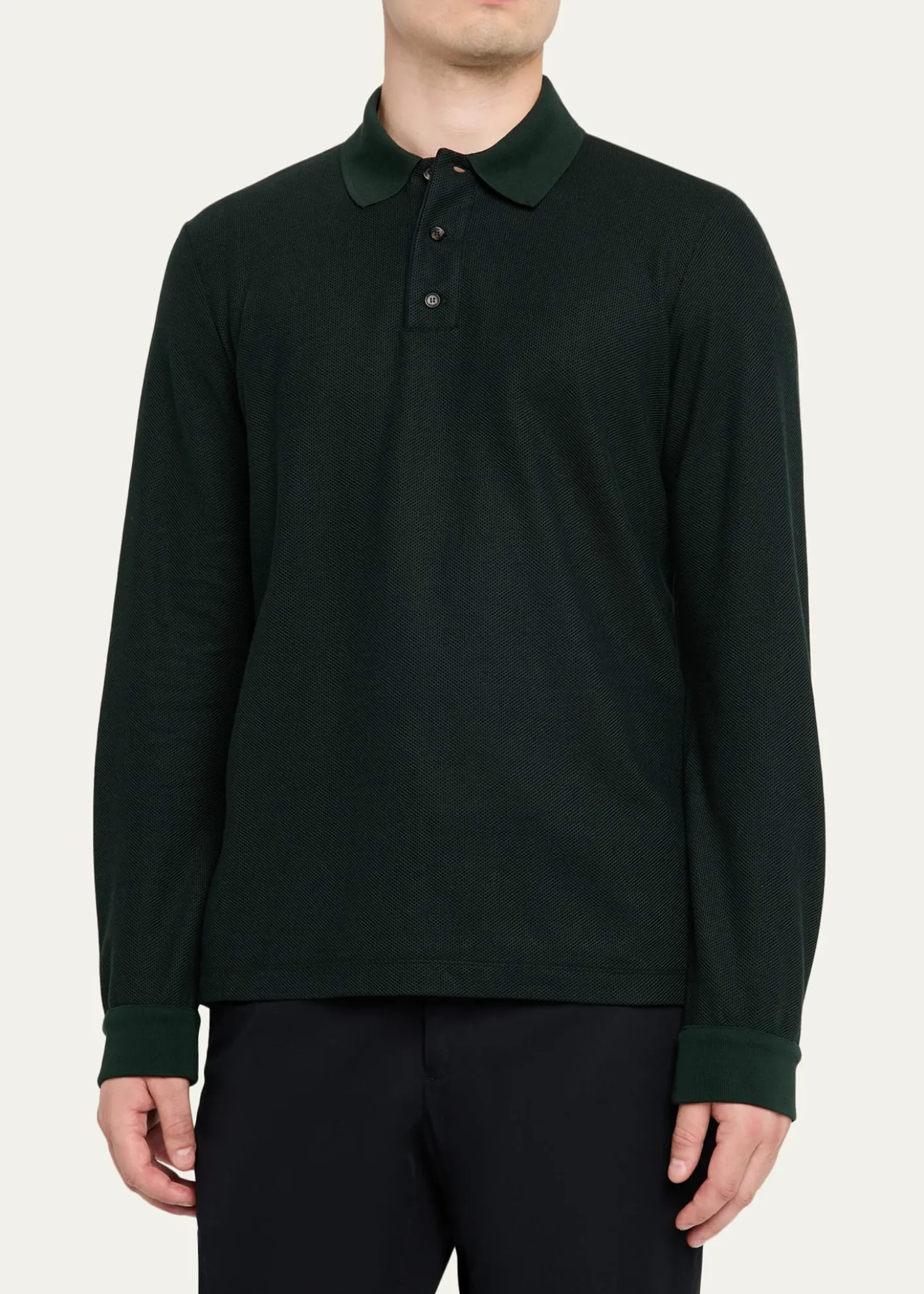 Loro PianaMen's Cerro Cotton and Cashmere Long-Sleeve Polo Shirt