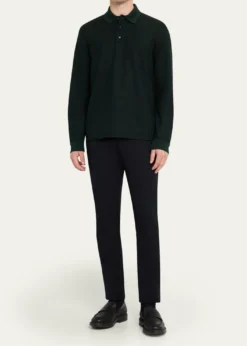 Loro PianaMen's Cerro Cotton and Cashmere Long-Sleeve Polo Shirt