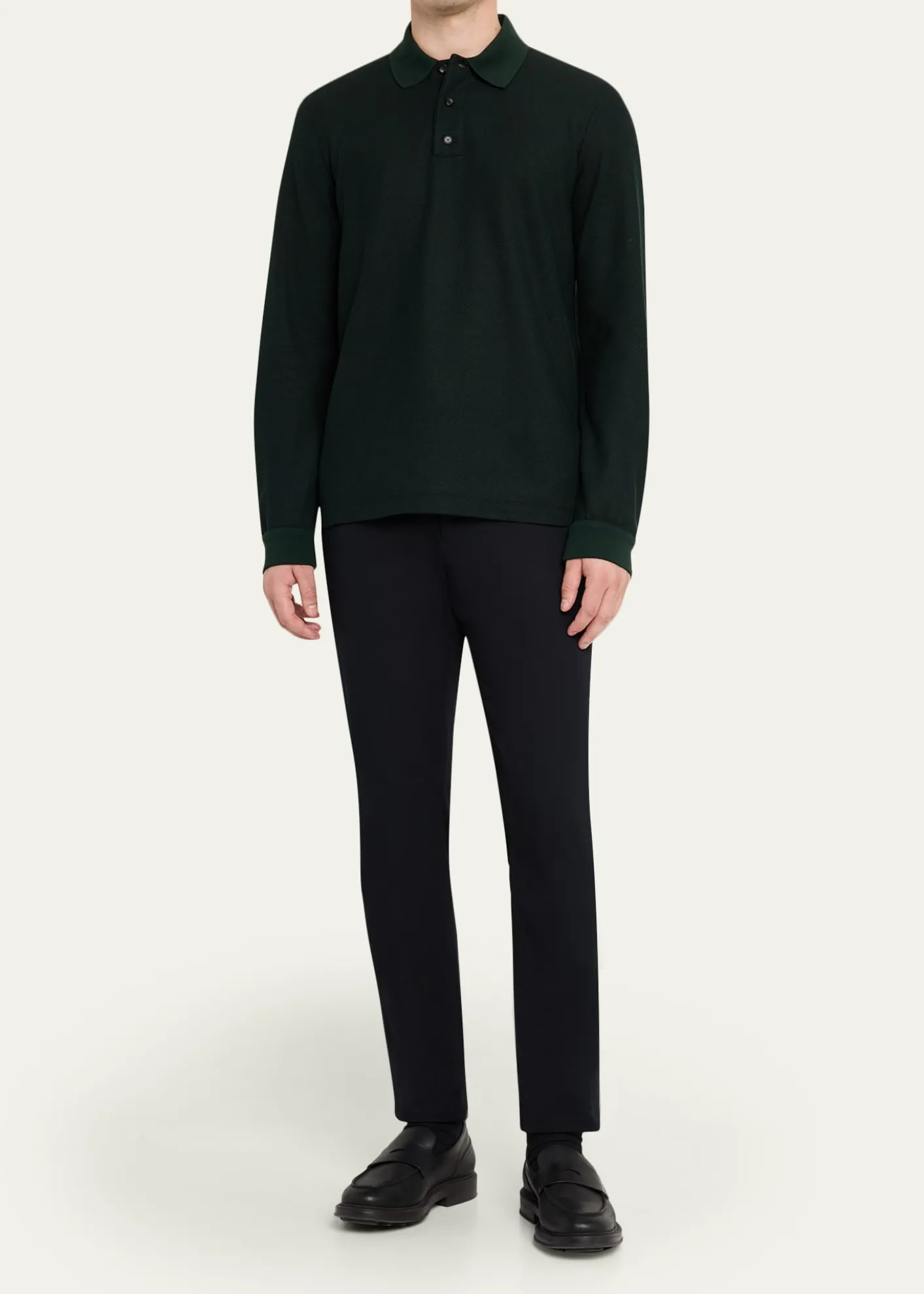 Loro PianaMen's Cerro Cotton and Cashmere Long-Sleeve Polo Shirt