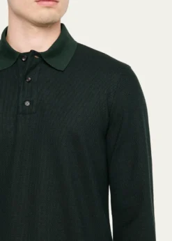 Loro PianaMen's Cerro Cotton and Cashmere Long-Sleeve Polo Shirt