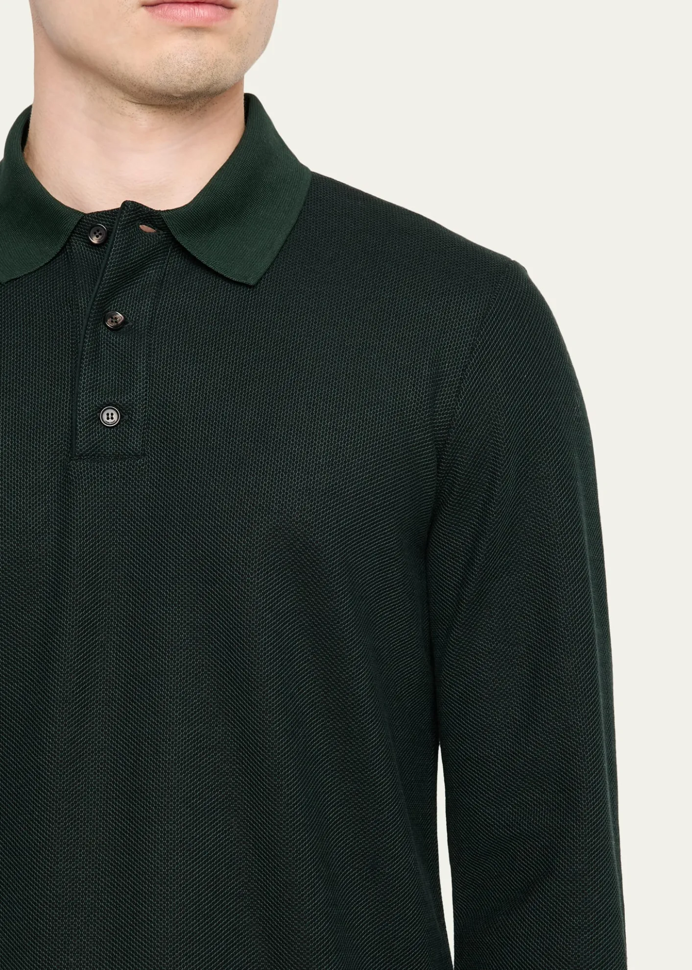 Loro PianaMen's Cerro Cotton and Cashmere Long-Sleeve Polo Shirt