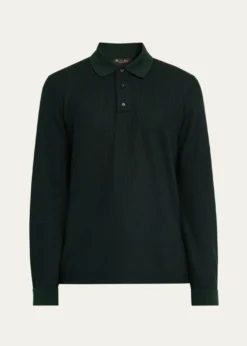 Loro PianaMen's Cerro Cotton and Cashmere Long-Sleeve Polo Shirt