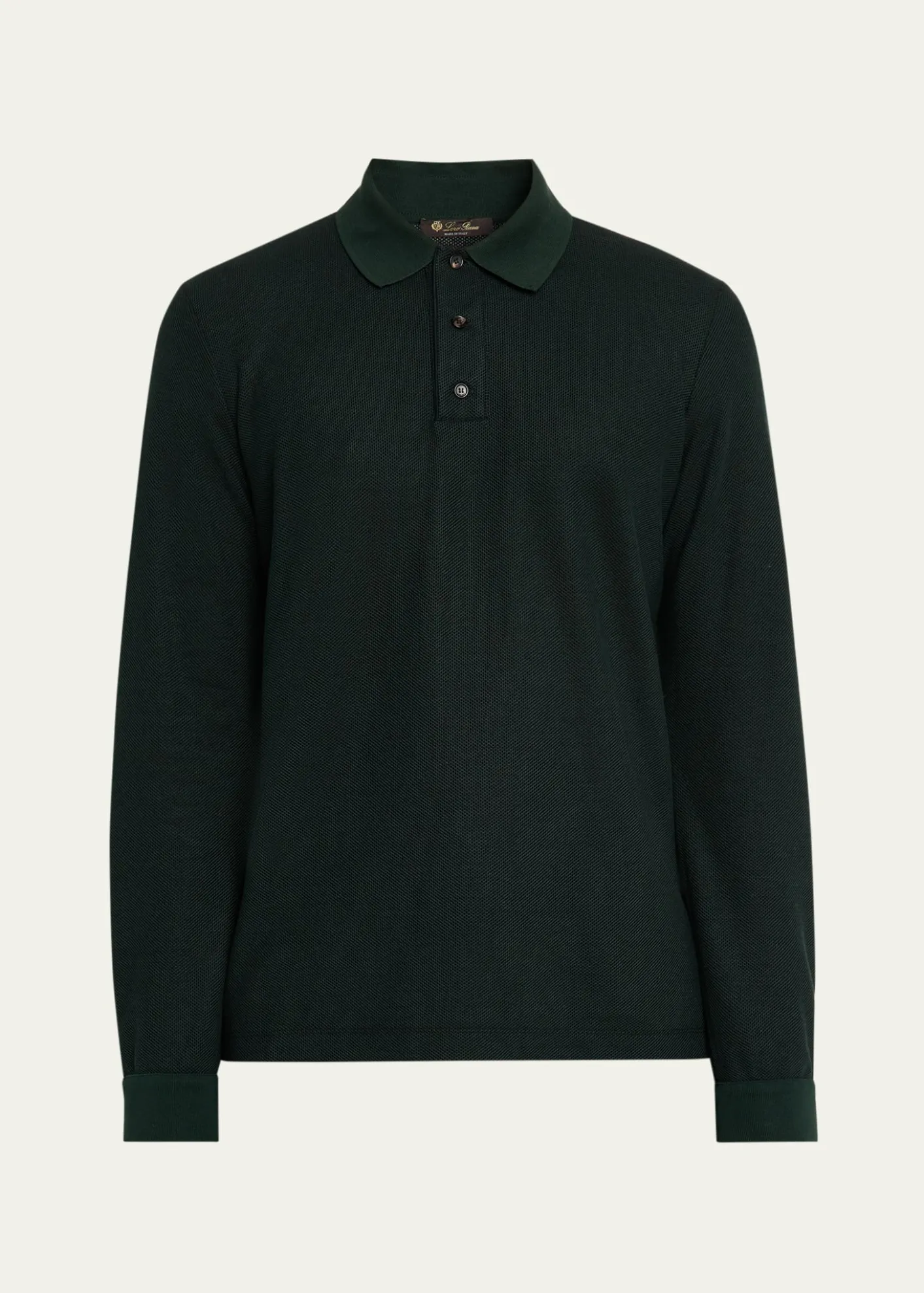 Loro PianaMen's Cerro Cotton and Cashmere Long-Sleeve Polo Shirt