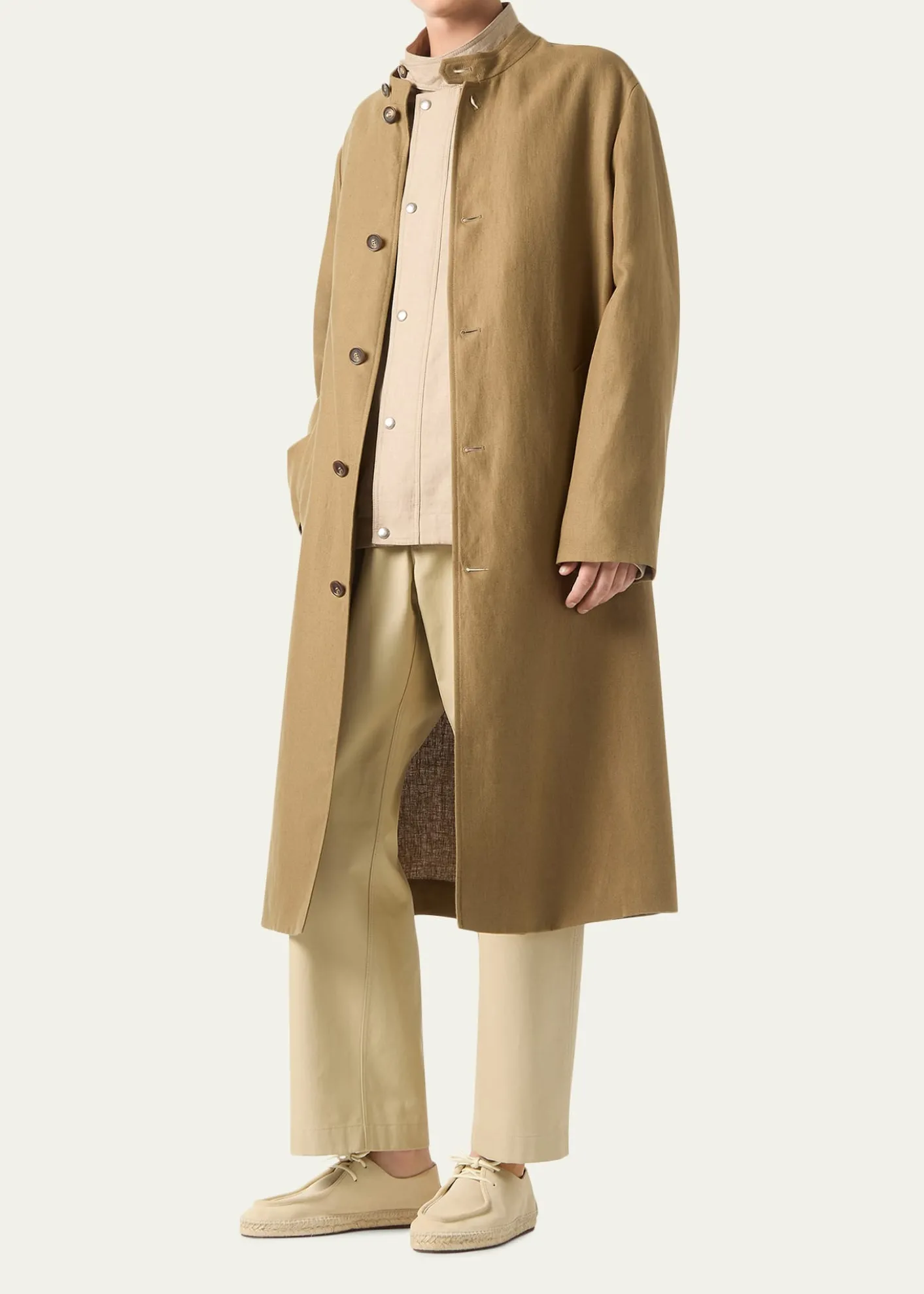 Loro PianaMen's Doran Linen Band-Collar Belted Trench Coat