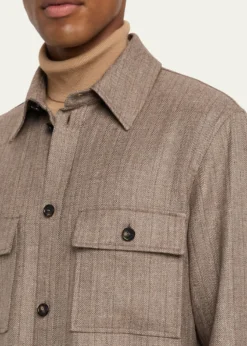 Loro PianaMen's Jim Wool and Linen Herringbone Overshirt