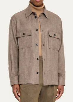 Loro PianaMen's Jim Wool and Linen Herringbone Overshirt