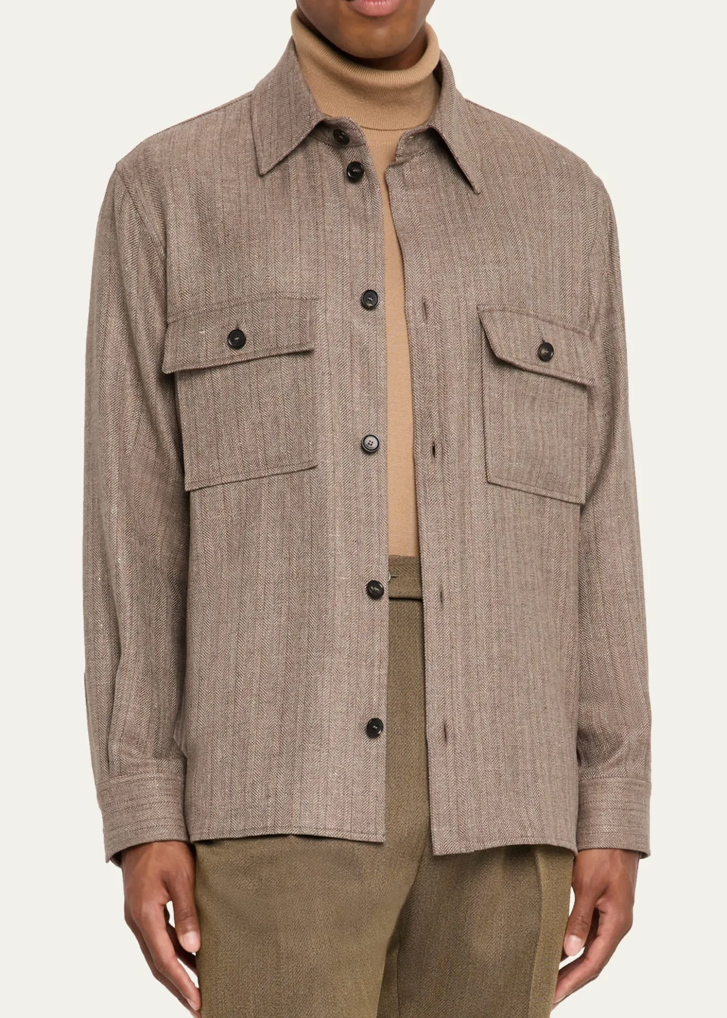 Loro PianaMen's Jim Wool and Linen Herringbone Overshirt