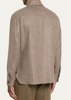 Loro PianaMen's Jim Wool and Linen Herringbone Overshirt