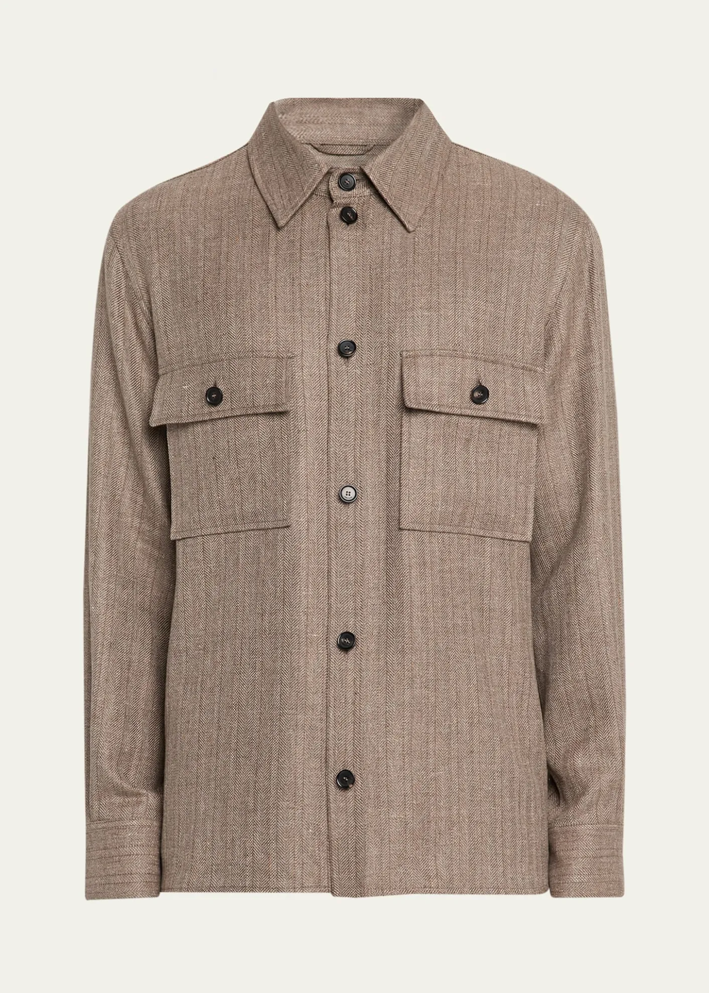 Loro PianaMen's Jim Wool and Linen Herringbone Overshirt