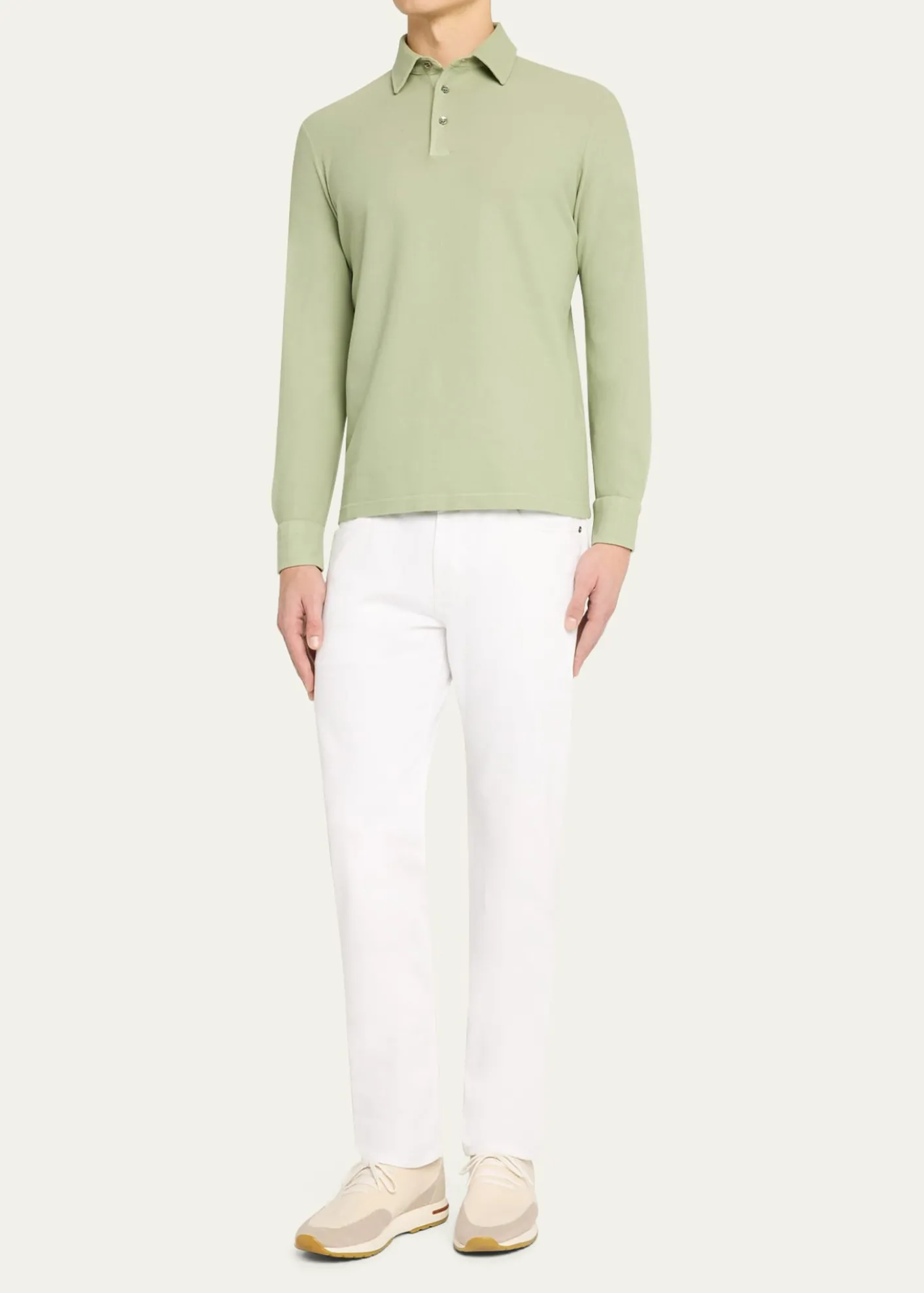 Loro PianaMen's Long-Sleeve Pique Polo Shirt