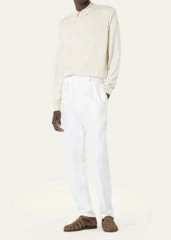 Loro PianaMen's Loro Island Cotton Giza Long-Sleeve Polo Shirt