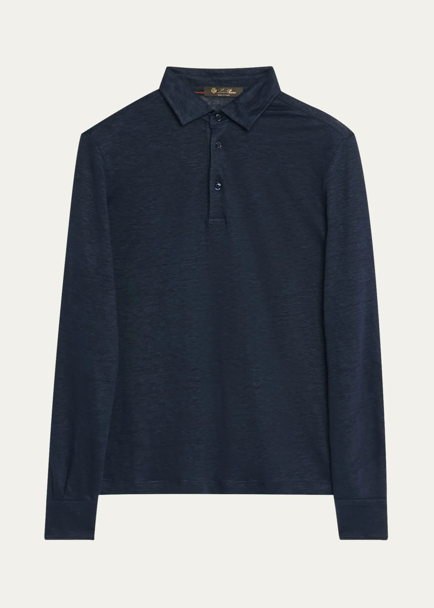 Loro PianaMen's Sam Linen Long-Sleeve Polo Shirt