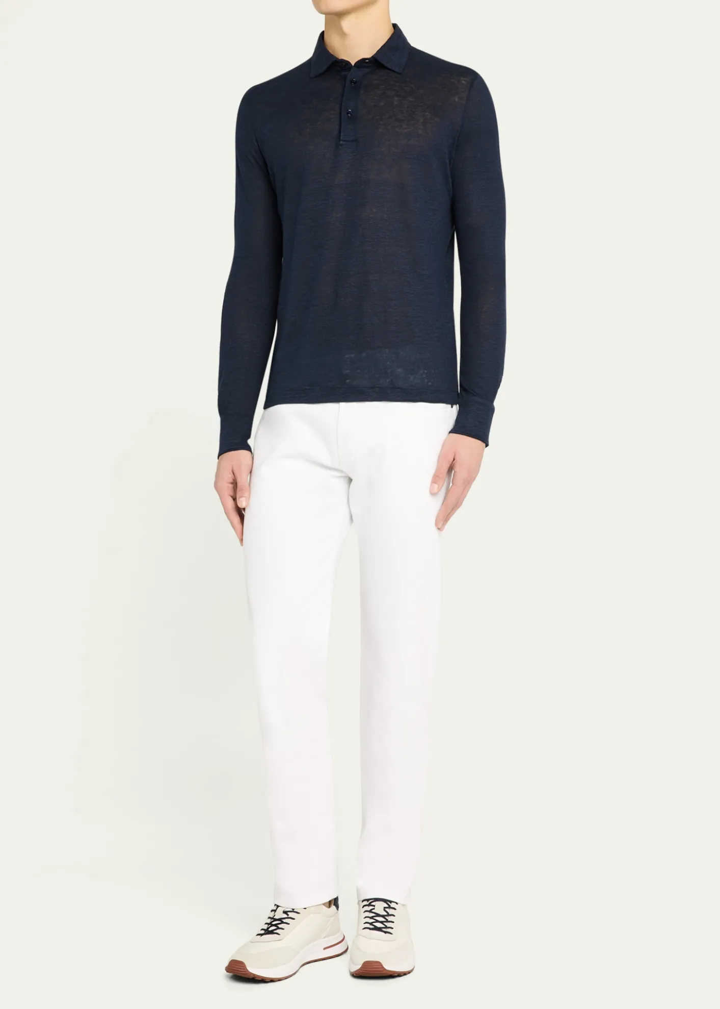 Loro PianaMen's Sam Linen Long-Sleeve Polo Shirt