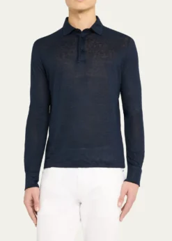 Loro PianaMen's Sam Linen Long-Sleeve Polo Shirt