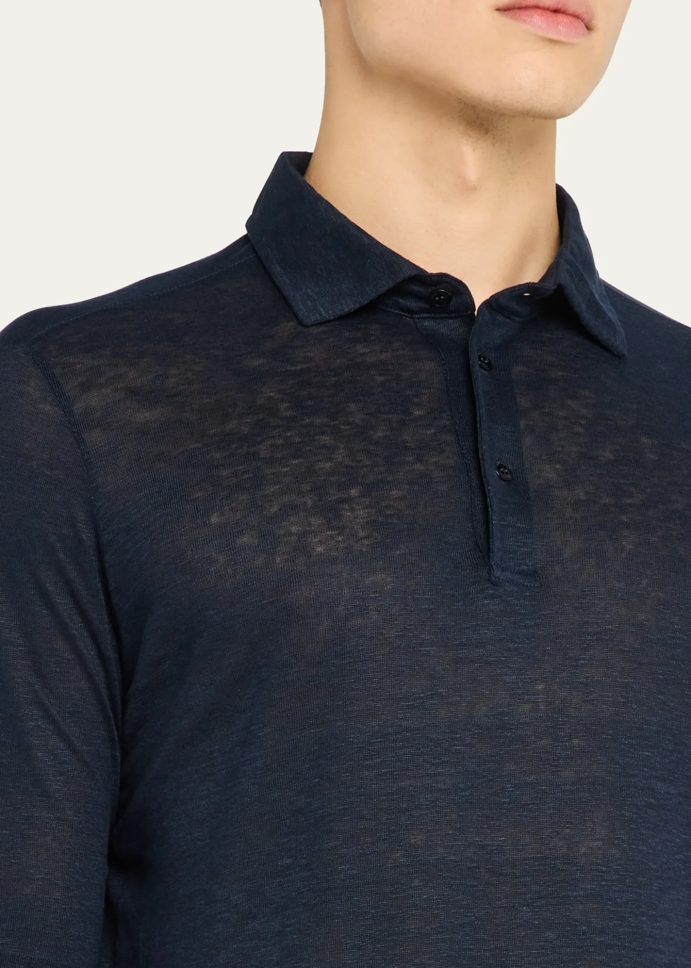 Loro PianaMen's Sam Linen Long-Sleeve Polo Shirt