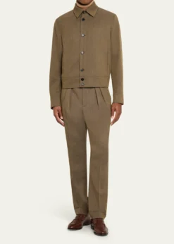 Loro PianaMen's Stafford Jaspe Wool Pleated Pants
