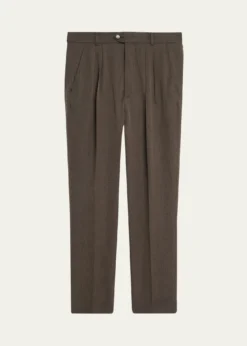 Loro PianaMen's Stafford Wool Twill Pleated Trousers