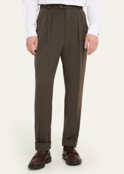 Loro PianaMen's Stafford Wool Twill Pleated Trousers