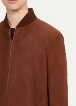 Loro PianaMen's Suede Full-Zip Bomber Jacket